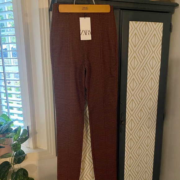 Zara Pants - NWT Zara Orange and Brown Plaid Work Pants Size XS